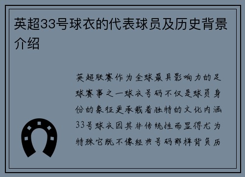 英超33号球衣的代表球员及历史背景介绍