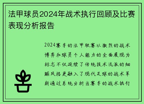 法甲球员2024年战术执行回顾及比赛表现分析报告